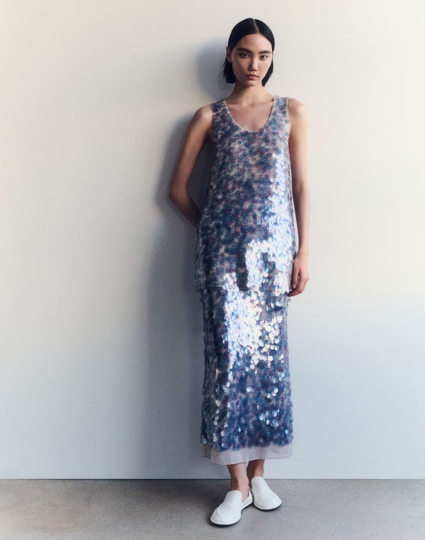 Lafayette148 Hand Placed Paillette Georgette Straight Midi Skirt