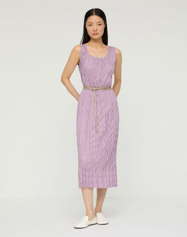 Lafayette148 Hand Plissé Sleeveless Belted Midi Dress