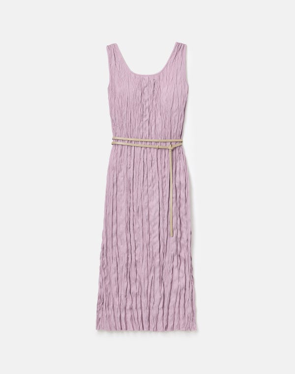 lafayette148 Hand Plissé Sleeveless Belted Midi Dress