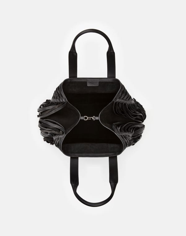 Lafayette148 Handwoven Fringe Leather & Suede L Tote—Large