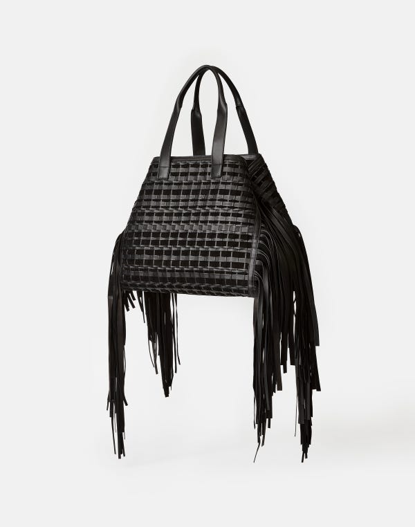 lafayette148 Handwoven Fringe Leather & Suede L Tote—Large