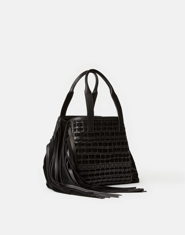 Lafayette148 Handwoven Fringe Leather & Suede L Tote—Small
