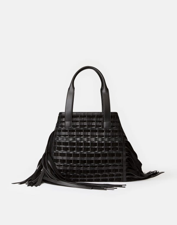 lafayette148 Handwoven Fringe Leather & Suede L Tote—Small