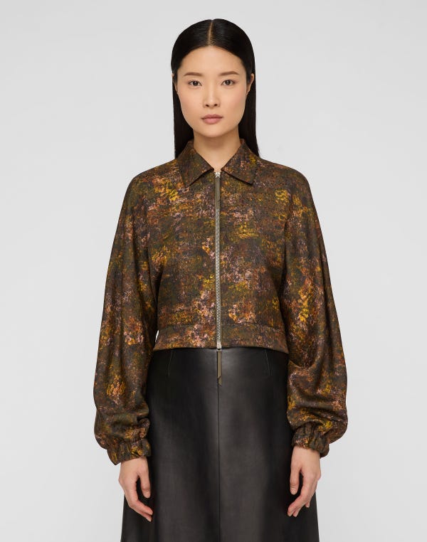 Lafayette148 Impression Print Silk-Wool Bomber Jacket