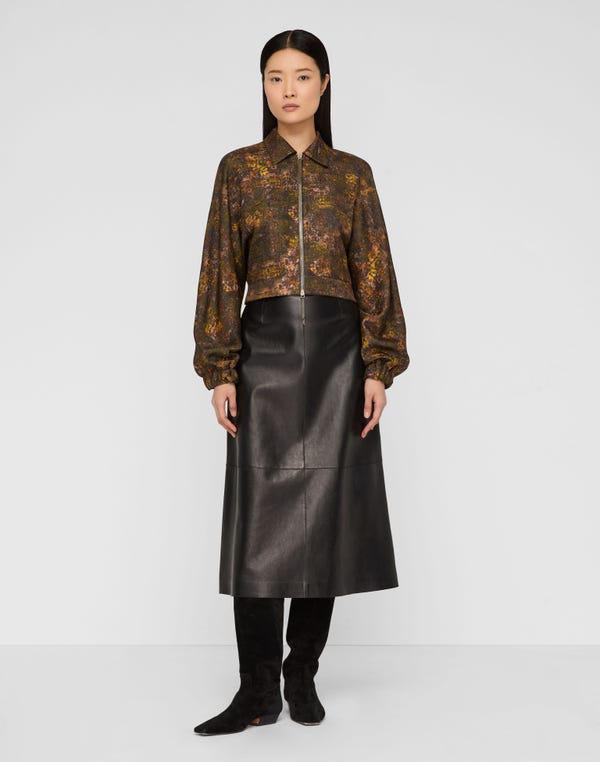 Lafayette148 Impression Print Silk-Wool Bomber Jacket