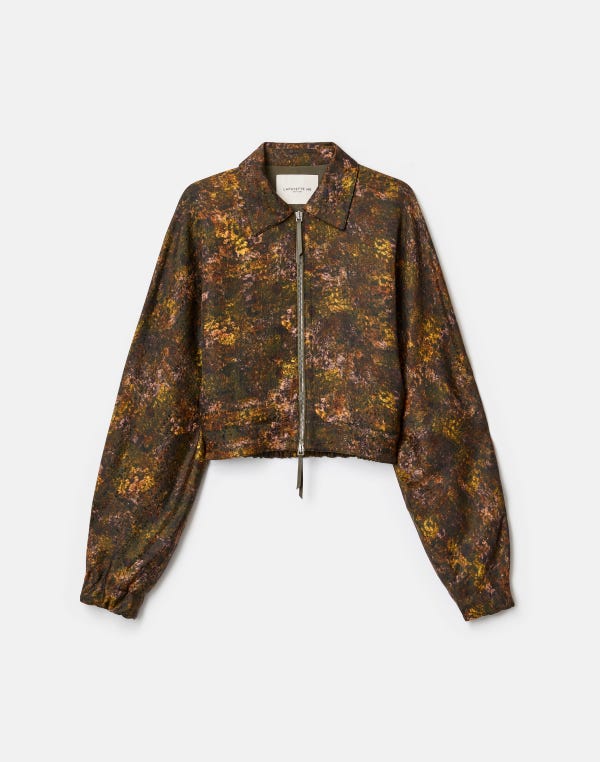 lafayette148 Impression Print Silk-Wool Bomber Jacket