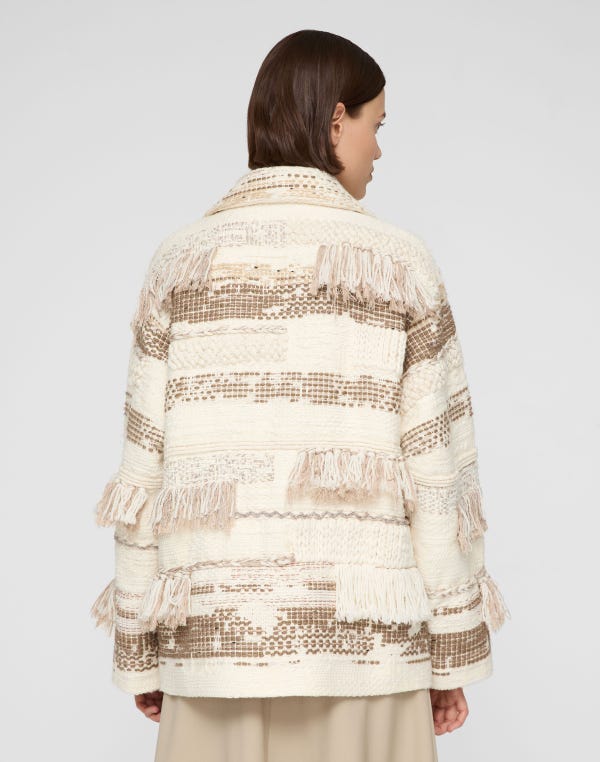 Lafayette148 Interlace Jacquard & Handwoven Fringe Coat