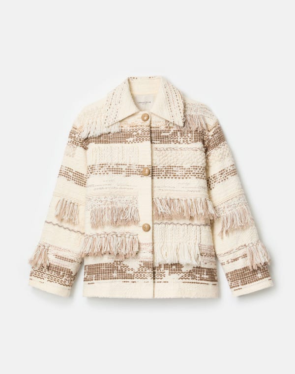 lafayette148 Interlace Jacquard & Handwoven Fringe Coat