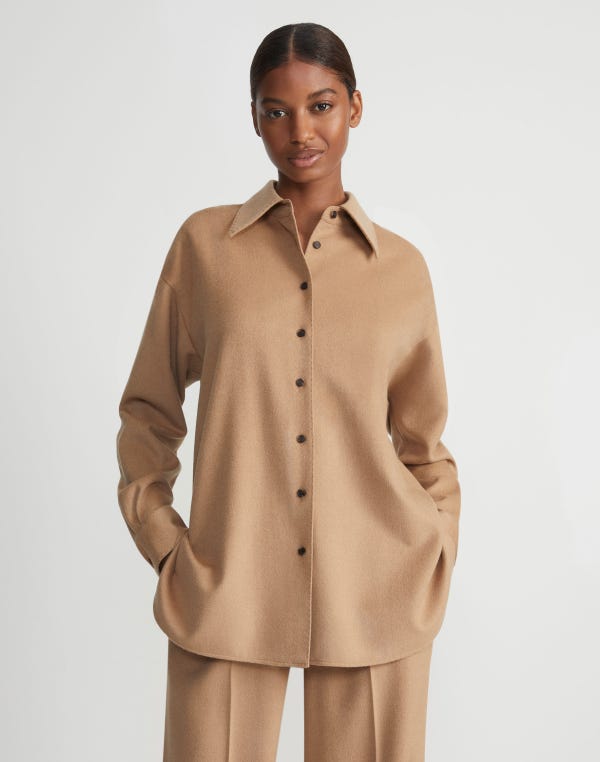 Lafayette148 Camel Hair Drop Shoulder Shirt Jacket