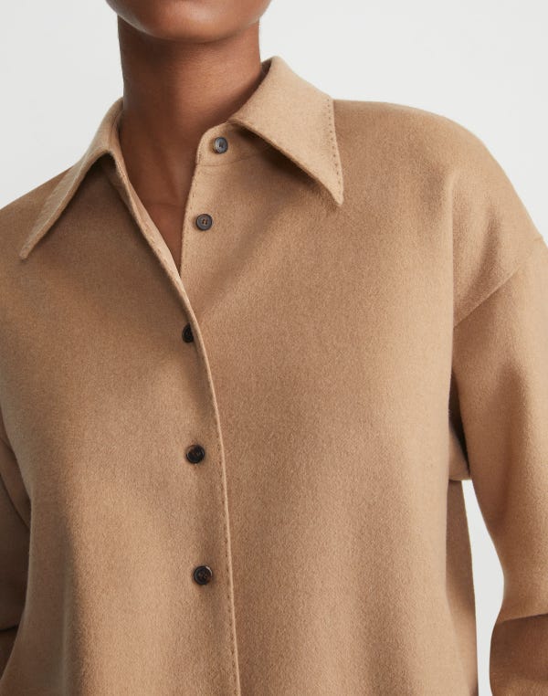 Lafayette148 Camel Hair Drop Shoulder Shirt Jacket