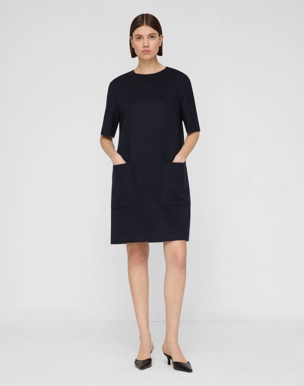 Lafayette148 Camel Hair Patch Pocket Shift Dress