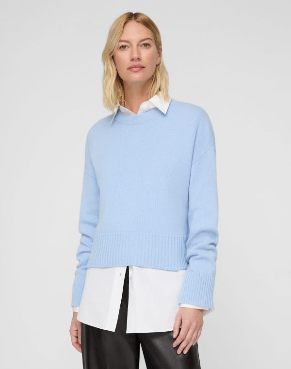 Lafayette148 Cashmere Crewneck Cropped Sweater