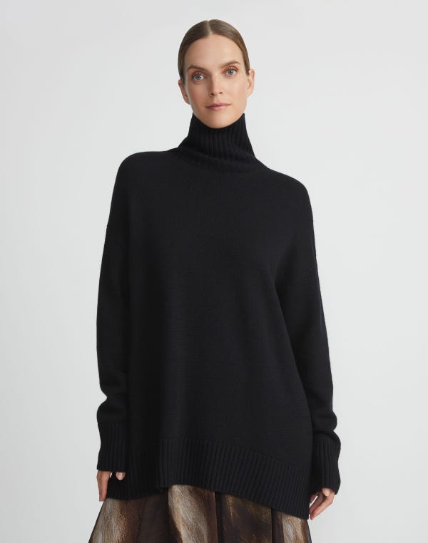Lafayette148 Cashmere Stand Collar Cocoon Sweater