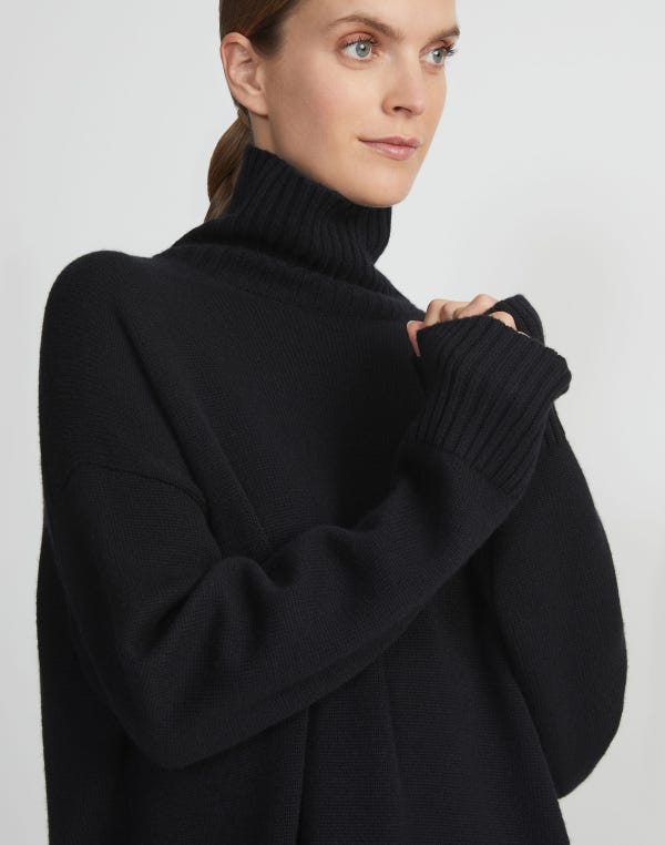 Lafayette148 Cashmere Stand Collar Cocoon Sweater