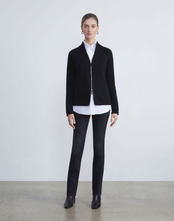 Lafayette148 Cashmere Zip Front Cardigan