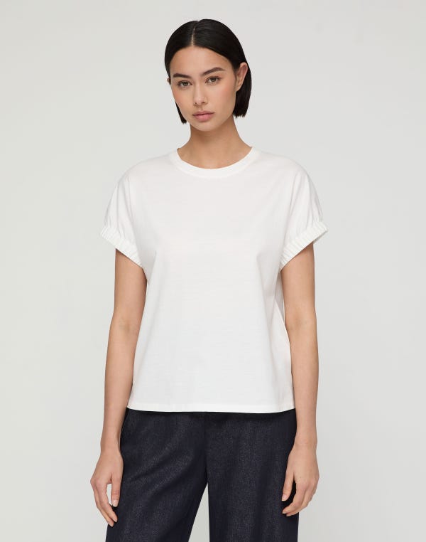 Lafayette148 Cotton Jersey Gathered Cuff T-Shirt