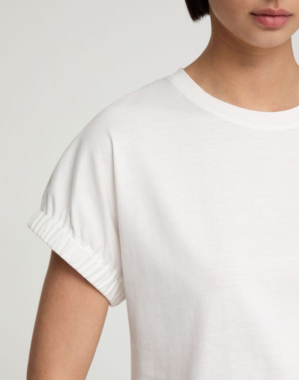 Lafayette148 Cotton Jersey Gathered Cuff T-Shirt