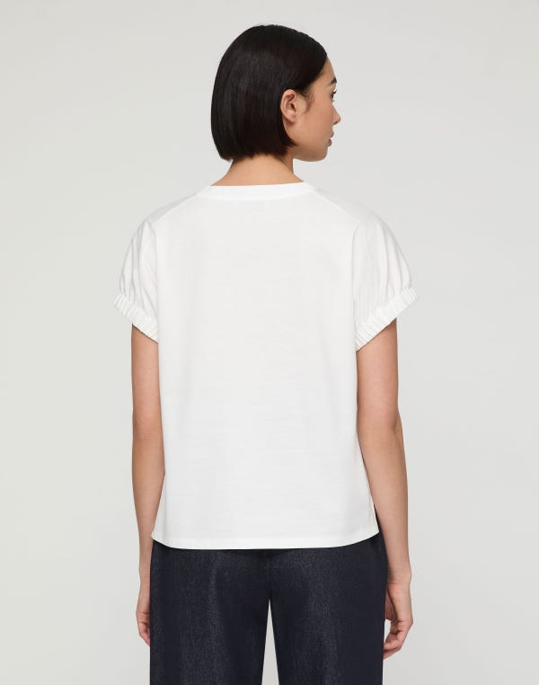 Lafayette148 Cotton Jersey Gathered Cuff T-Shirt