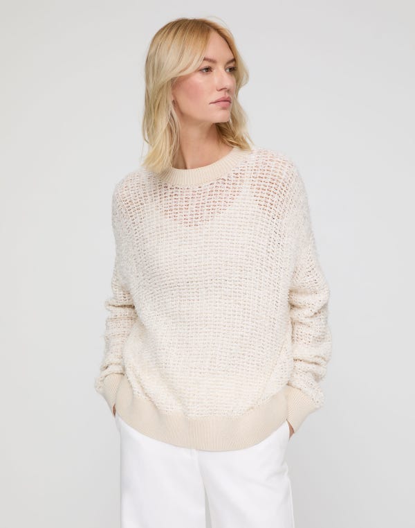 Lafayette148 Cotton-Linen Open Knit Sweater