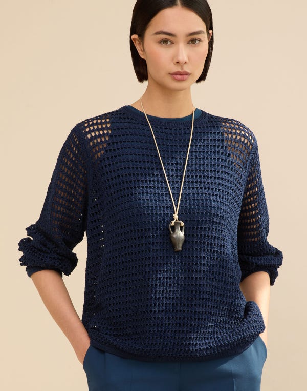 Lafayette148 Cotton Open Knit Sweater