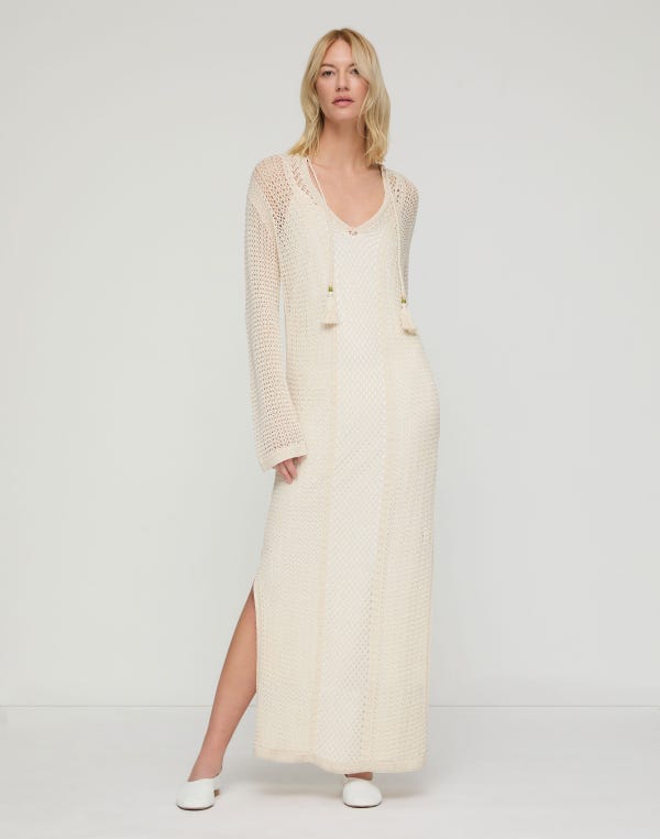 Lafayette148 Cotton Open Knit Tunic Maxi Dress
