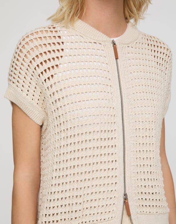 Lafayette148 Cotton Open Knit Zip Front Vest