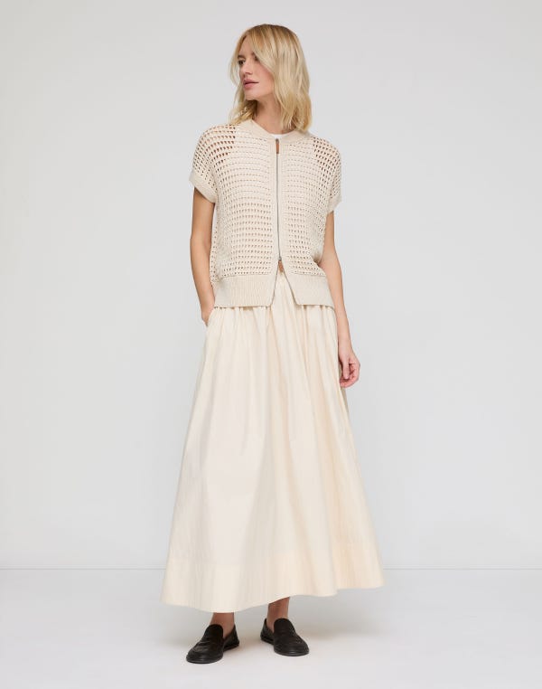 Lafayette148 Cotton Open Knit Zip Front Vest