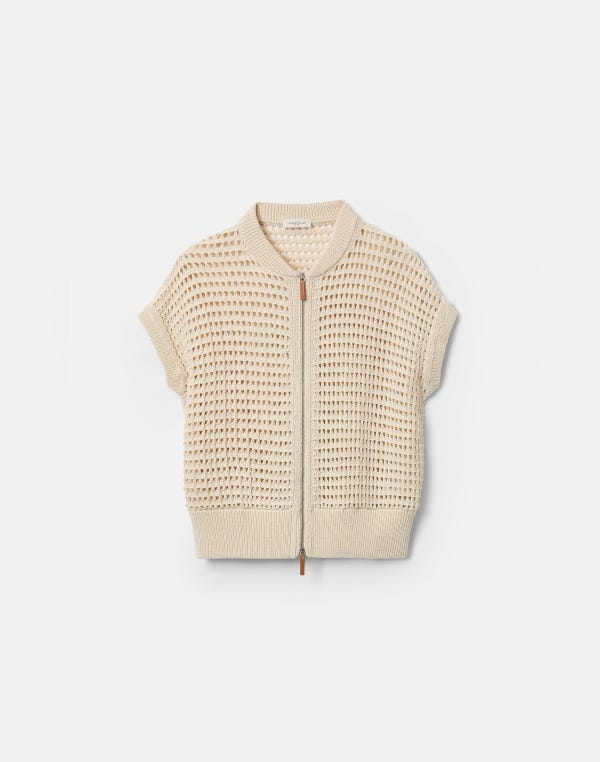 lafayette148 Cotton Open Knit Zip Front Vest