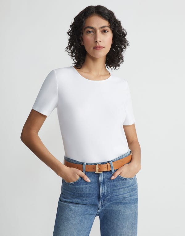 Lafayette148 Cotton Rib Crewneck T-Shirt