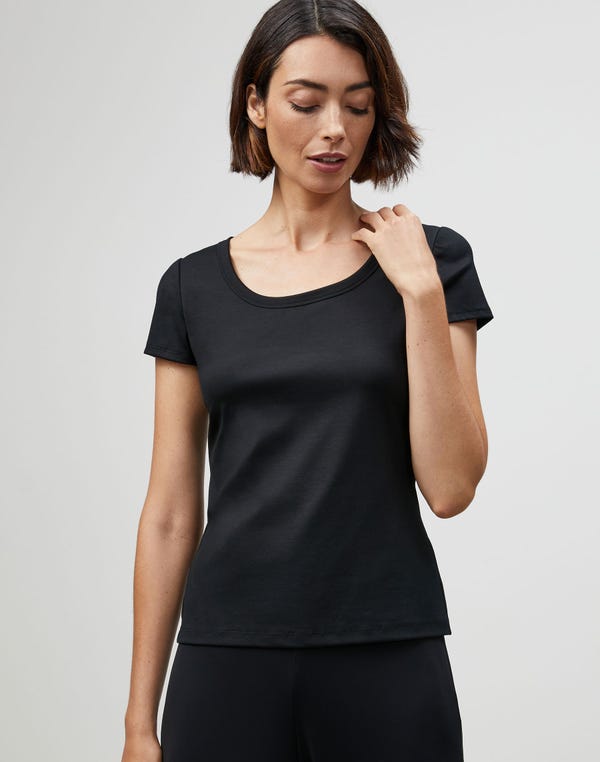 Lafayette148 Cotton Rib Scoop Neck T-Shirt