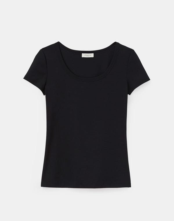 lafayette148 Cotton Rib Scoop Neck T-Shirt