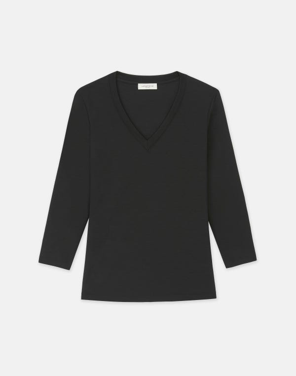 lafayette148 Cotton Rib V-Neck T-Shirt