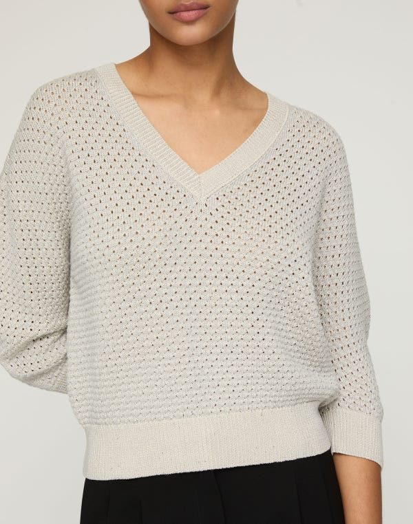 Lafayette148 Cotton-Sequin Silk V-Neck Sweater