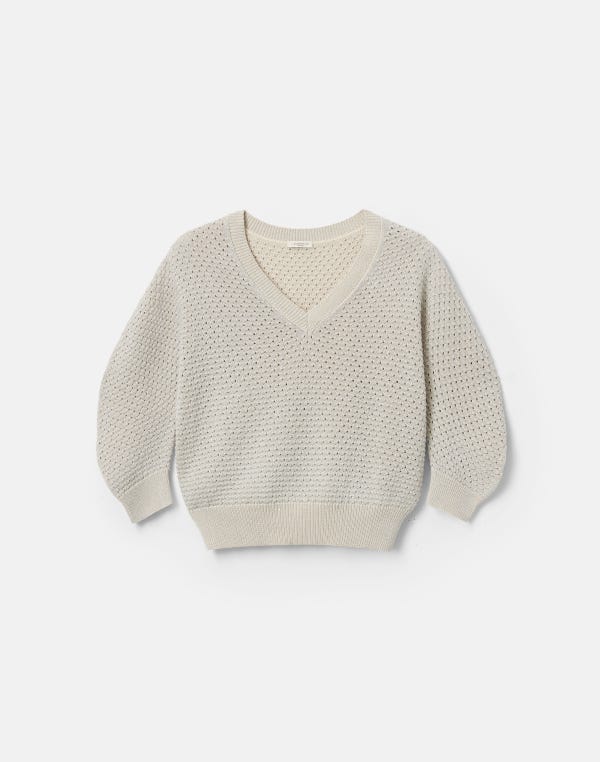 lafayette148 Cotton-Sequin Silk V-Neck Sweater