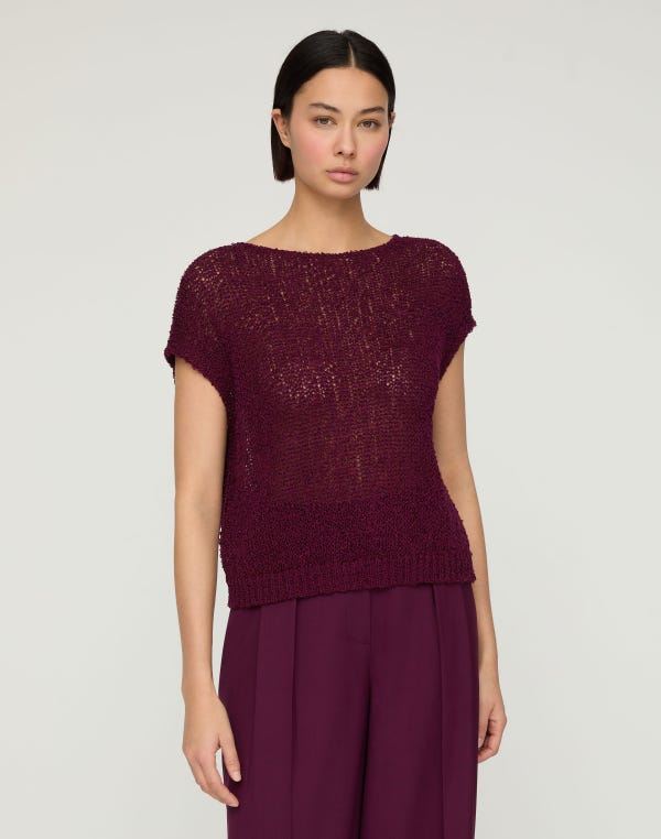 Lafayette148 Cotton-Silk Loop Open Stitch Shell