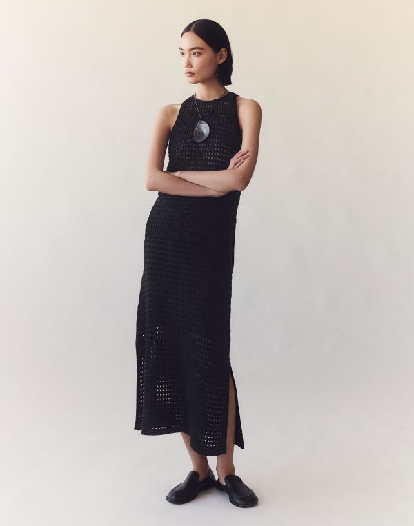 Lafayette148 Cotton-Silk Open Knit Midi Skirt