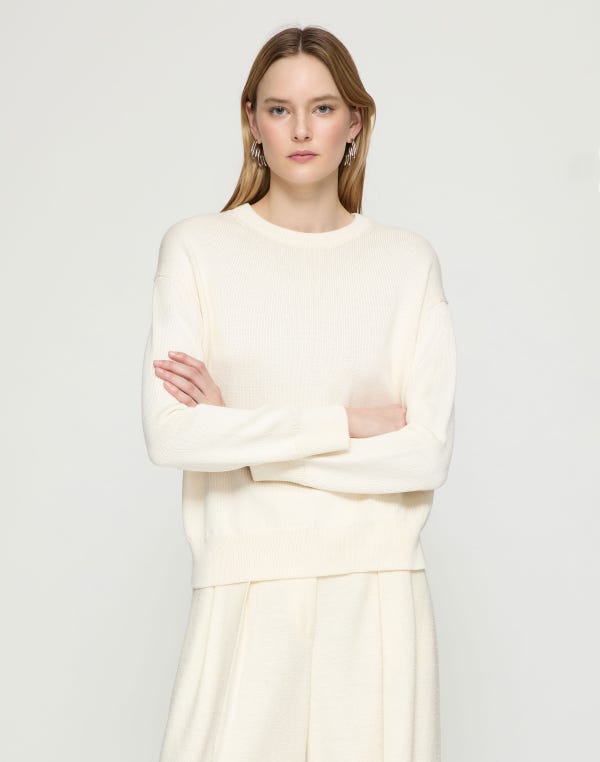 Lafayette148 Cotton-Silk Tape Crewneck Sweater