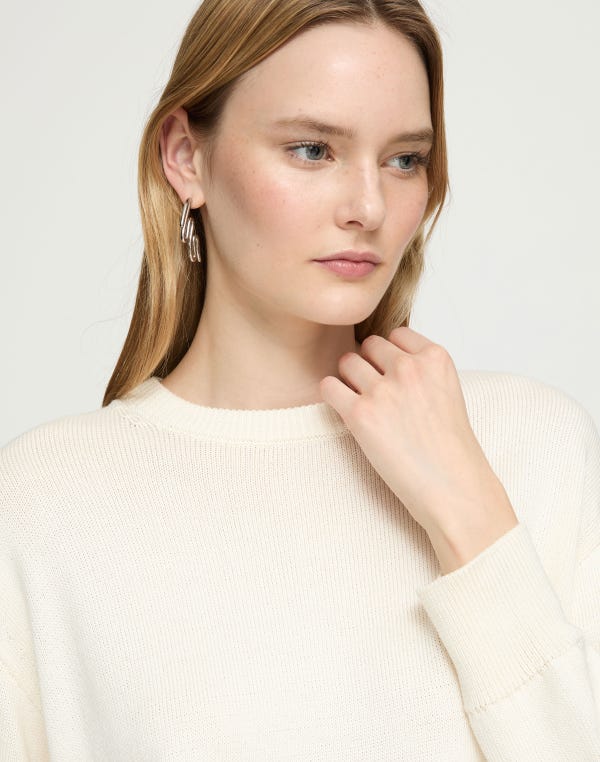 Lafayette148 Cotton-Silk Tape Crewneck Sweater