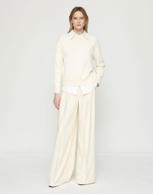 Lafayette148 Cotton-Silk Tape Crewneck Sweater