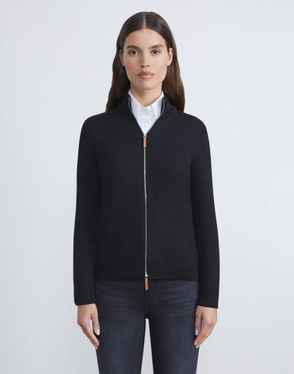 Lafayette148 Cotton-Silk Tape Knit Bomber