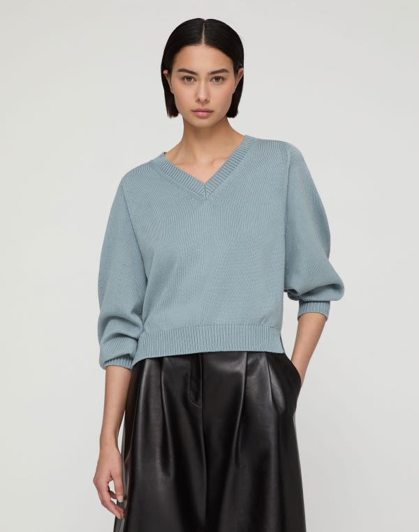 Lafayette148 Cotton-Silk V-Neck Sweater