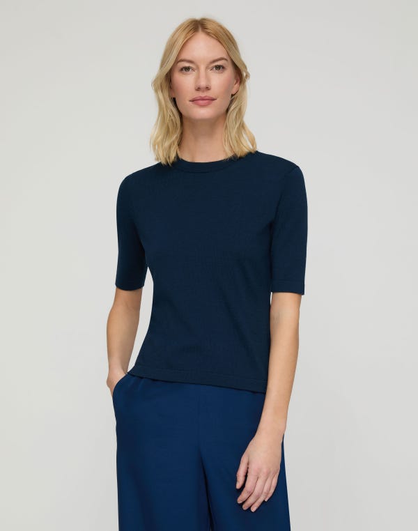 Lafayette148 Fine Cotton-Silk Knit T-Shirt