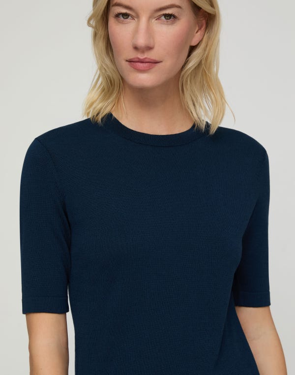 Lafayette148 Fine Cotton-Silk Knit T-Shirt