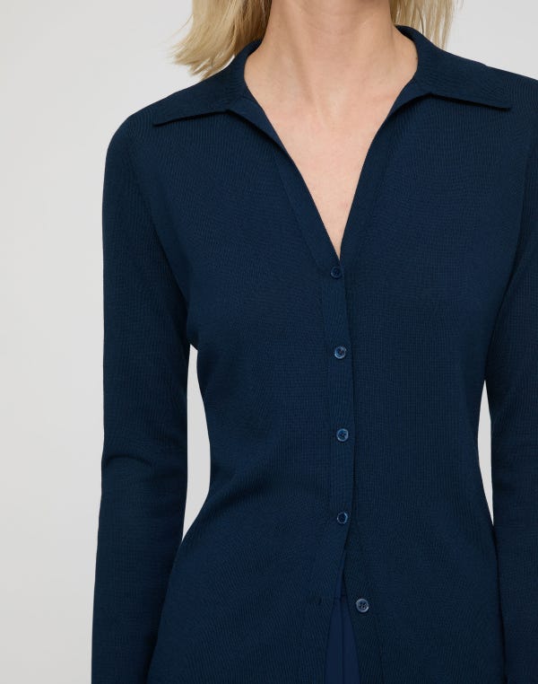 Lafayette148 Fine Cotton-Silk Slim Polo Cardigan