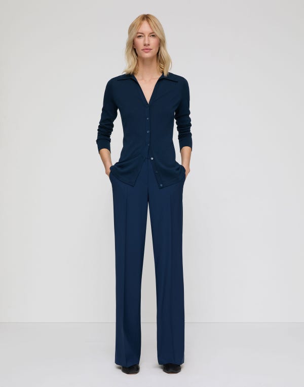 Lafayette148 Fine Cotton-Silk Slim Polo Cardigan