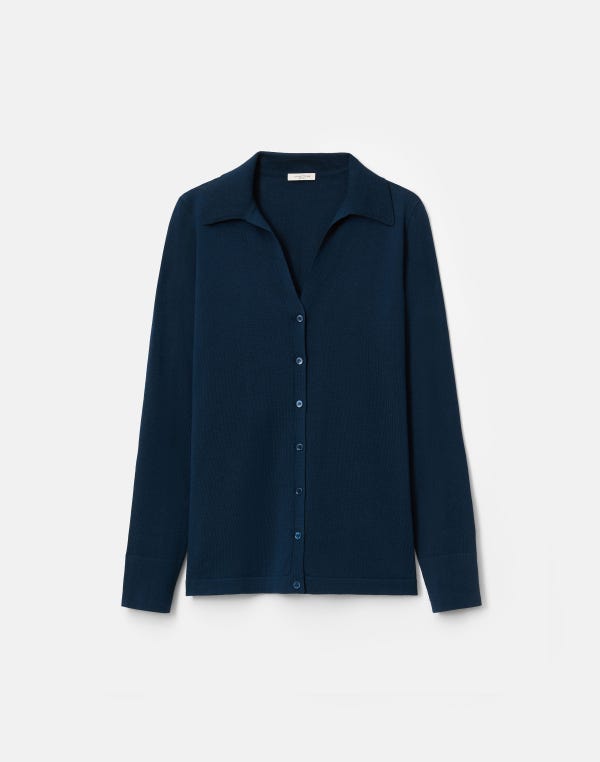 lafayette148 Fine Cotton-Silk Slim Polo Cardigan