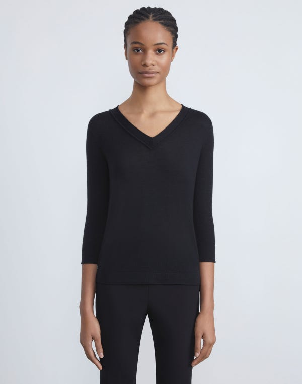 Lafayette148 Fine Gauge Cashmere V-Neck Sweater