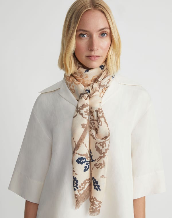 Lafayette148 Flora Bloom Print Cashmere-Silk Scarf