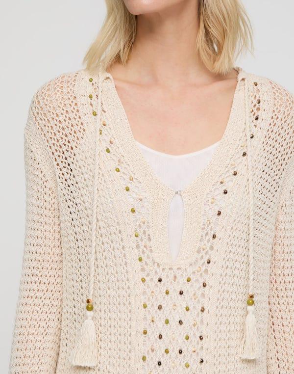 Lafayette148 Hand Beaded Cotton Open Knit Tunic