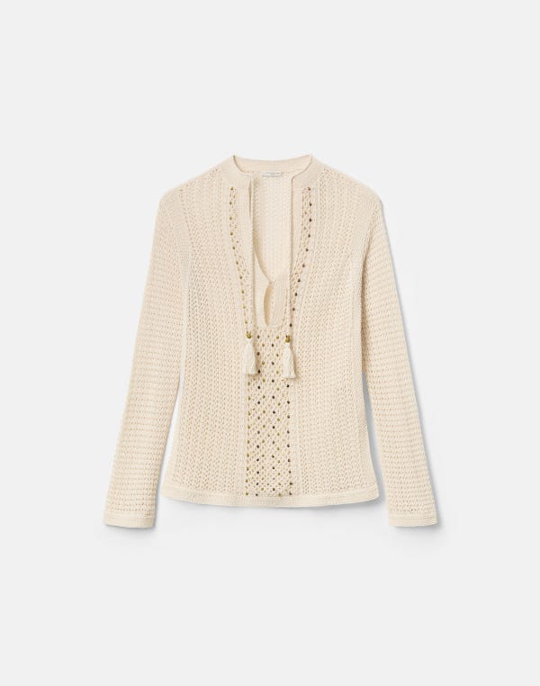 lafayette148 Hand Beaded Cotton Open Knit Tunic